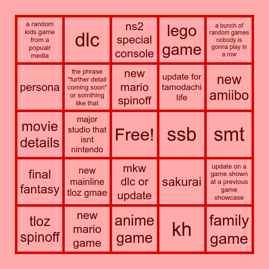 nintendo direct bingo Card