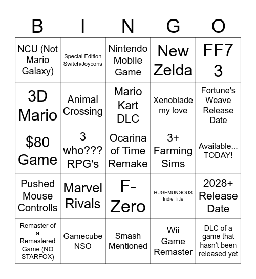 Untitled Bingo Card