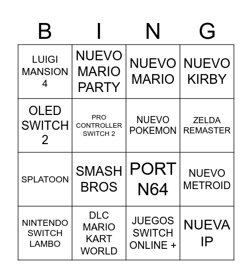 NINTENDO DIRECT 2026 Bingo Card