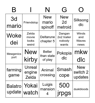 Nintendo Direct June 2026 Bingo Card