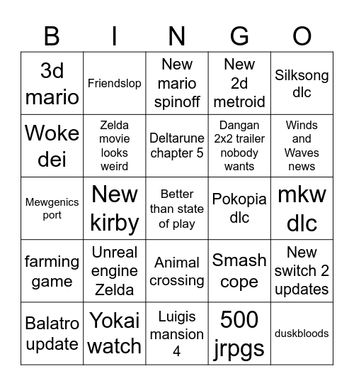 Nintendo Direct June 2026 Bingo Card