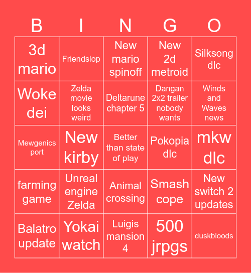 Nintendo Direct June 2026 Bingo Card