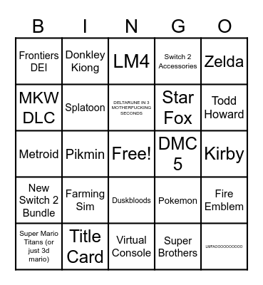 Nintendo Switch Has Games Bingo Card
