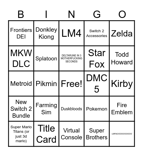 Nintendo Switch Has Games Bingo Card