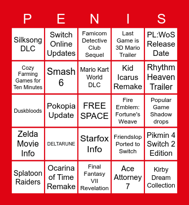 Nintendo Direct Bingo - 06/09/2026 Bingo Card