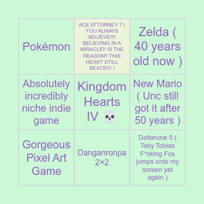 Nintendo Direct Bingo Card