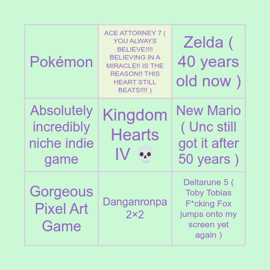 Nintendo Direct Bingo Card