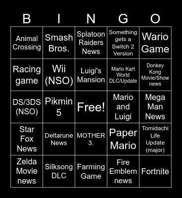 Nintendo Direct 6/10 Bingo Card