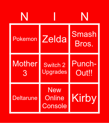 Nintendo Direct Bingo Card