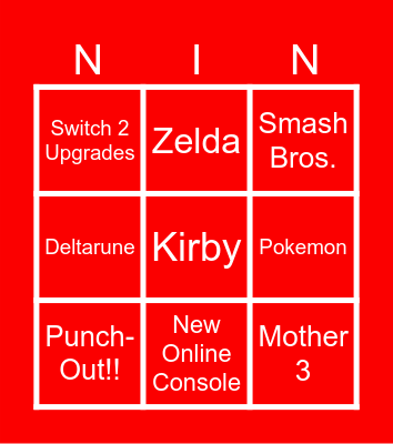 Nintendo Direct Bingo Card