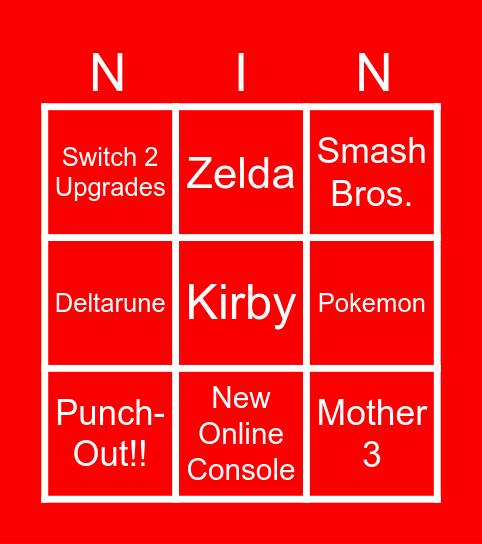 Nintendo Direct Bingo Card
