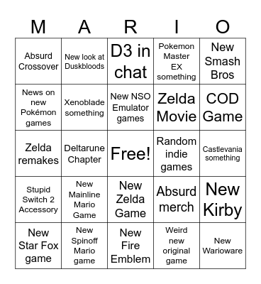 6/9 Nintendo Direct Bingo Card