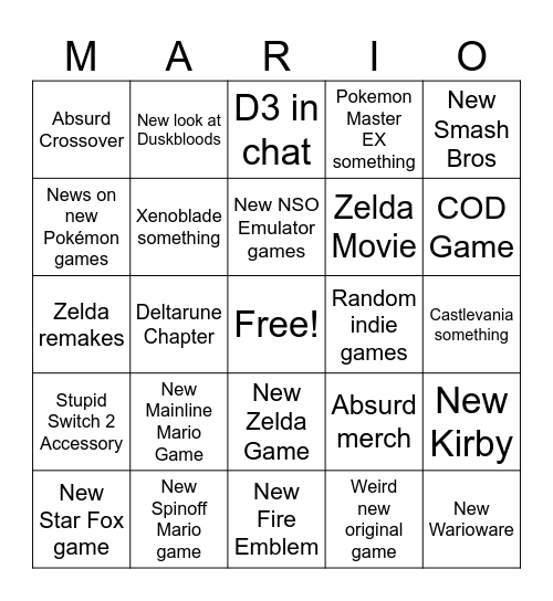 6/9 Nintendo Direct Bingo Card