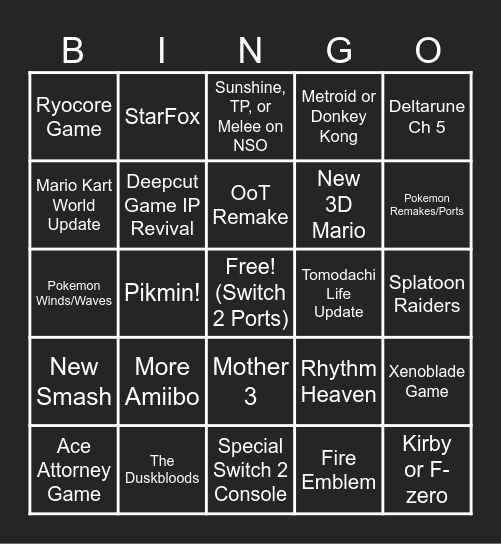 Nintendo Direct June 2026 Bingo Card