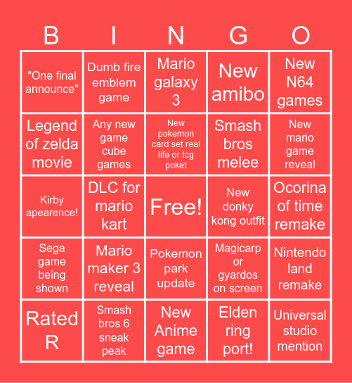 Nimtendo direct june 2026 Bingo Card