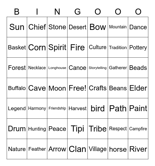 native americans Bingo Card