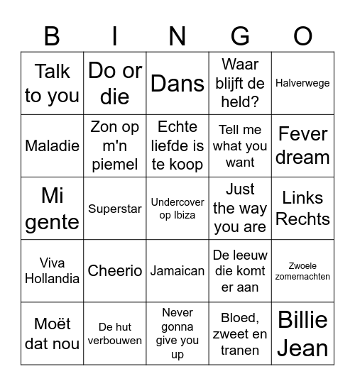 Eindfeest groep 8 muziekbingo Card