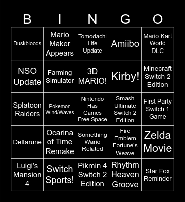 Nintendo Direct BINGO Card