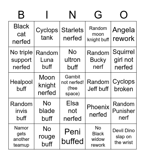 8.5 patch notes bingo Card