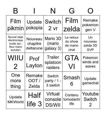 Nintendo direct 09/06/2026 Bingo Card