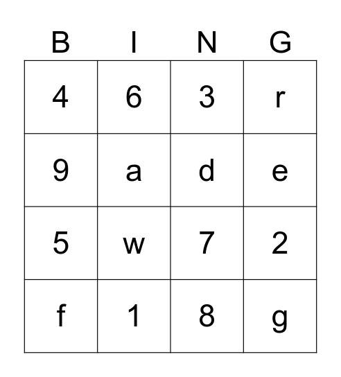 Test Bingo Card