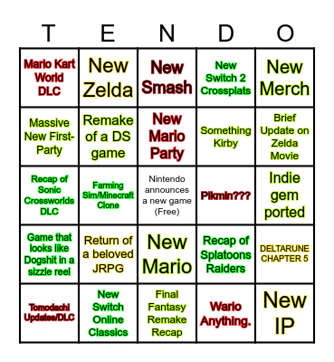 Nintendo Direct 6/9/26 Bingo Card