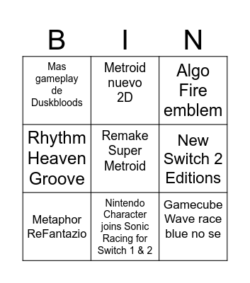 Nintendo Direct 2026 Direct Bingo Card