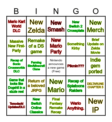 Nintendo Direct 6/9/26 Bingo Card
