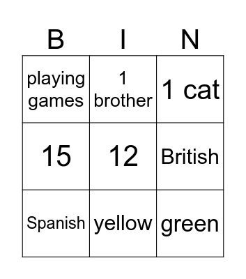 Hello ! Bingo Card