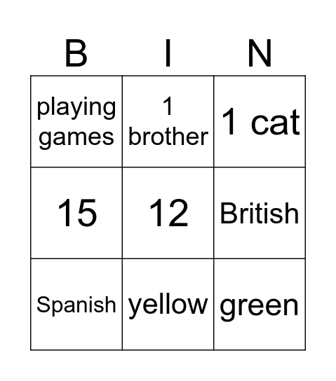 Hello ! Bingo Card