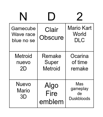 Nintendo Directo Bingo Card