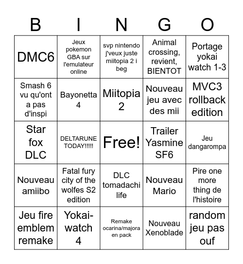 NINTENDO DIRECT 2026 Bingo Card