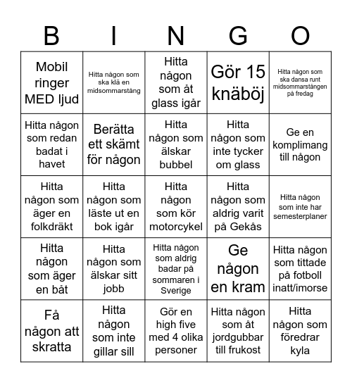 Tolkcentralens sommarbingo Card