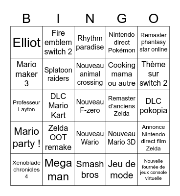 Nintendo direct 09/06 Bingo Card