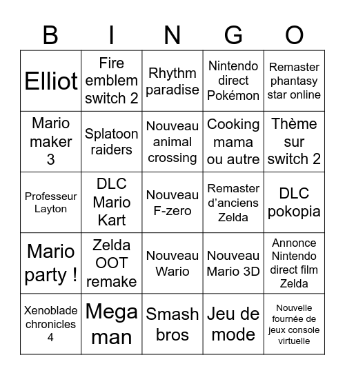 Nintendo direct 09/06 Bingo Card