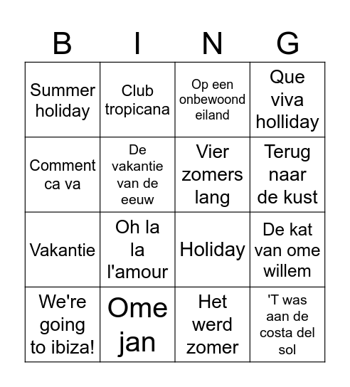 Zomerbingo Card