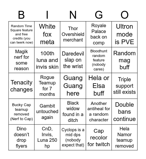 8.5 Dev Talk + Patch Notes Bingo Card