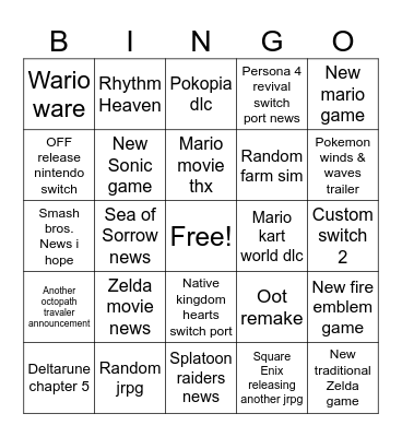 Nintendo Direct 6.9.2026 Bingo Card