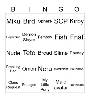 VRChat Avatar Bingo Card
