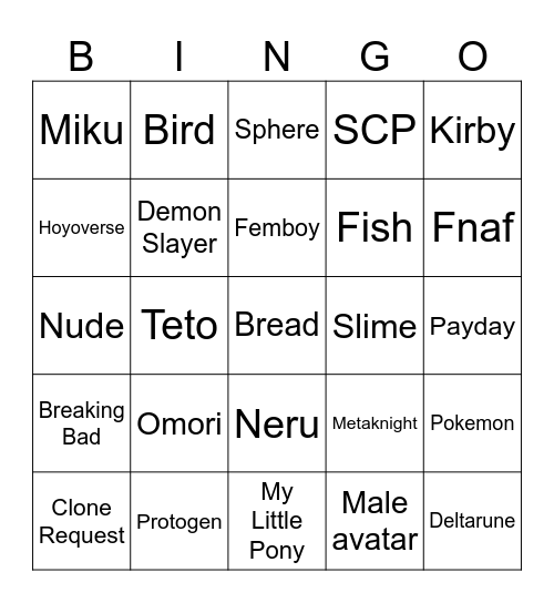 VRChat Avatar Bingo Card