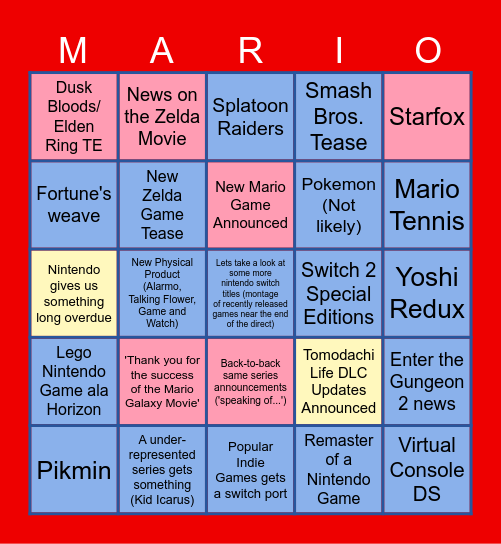 Nintendo Direct 6.9.26 Bingo Card