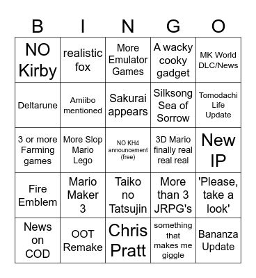 Nintendo sits us down in the cuck chair Bingo Card