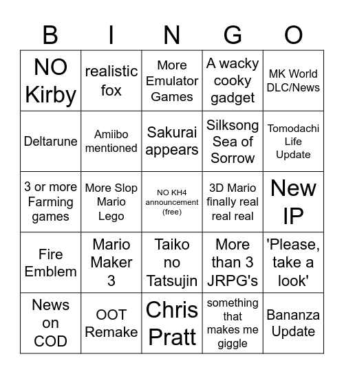 Nintendo sits us down in the cuck chair Bingo Card