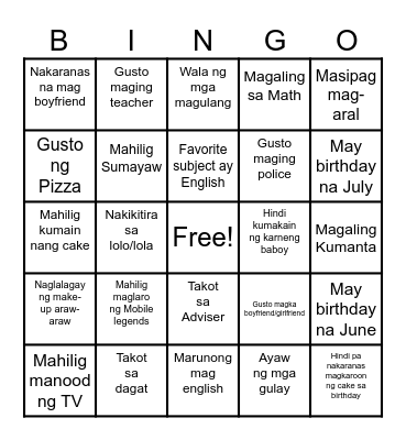 Getting to Know My classmates Bingo Card