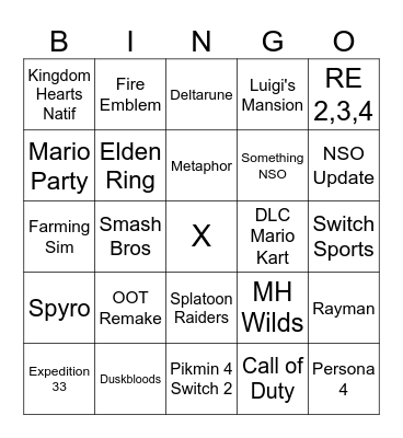 Nintendo Direct Bingo Card