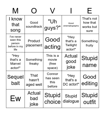 Film Club Bingo Card