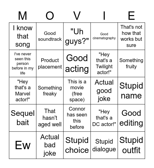 Film Club Bingo Card