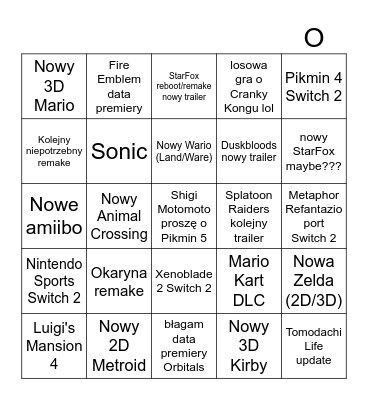 NINTENDO DIRECT Bingo Card