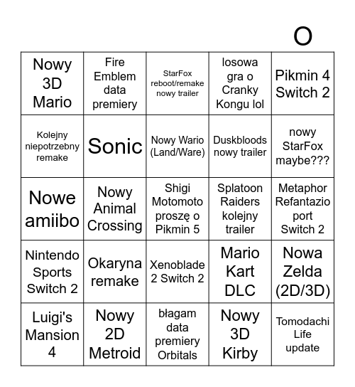 NINTENDO DIRECT Bingo Card