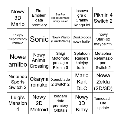 NINTENDO DIRECT Bingo Card
